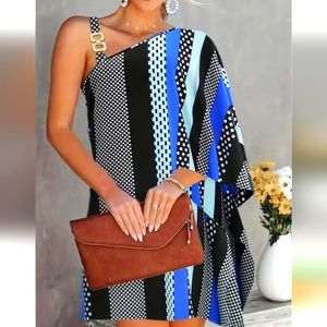 ❄️50% OFF❄️NEW Geo Print & Color Block Dress Asymmetrical Chain Strap,M
